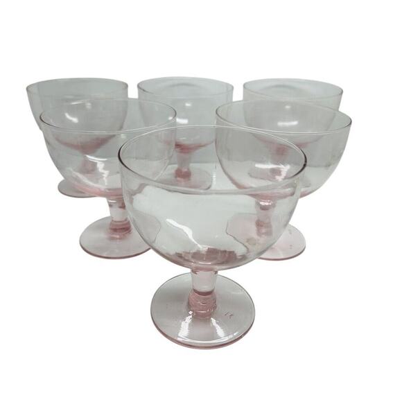 6 Vintage Blush Pink Depression Glass Champagne Sundae Sherbet Coupe Made Mexico - Picture 1 of 9